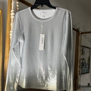 Everly Metallic Silver Long Sleeve Top